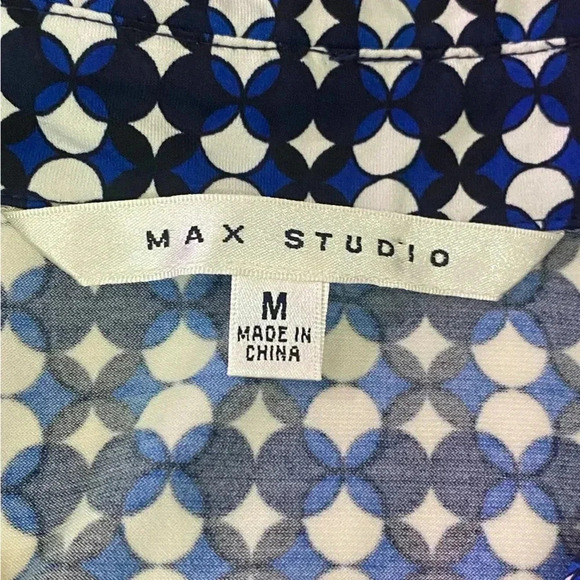 Max Studio women half sleeve geometric dress with collar blue white red size  M - Picture 2 of 9